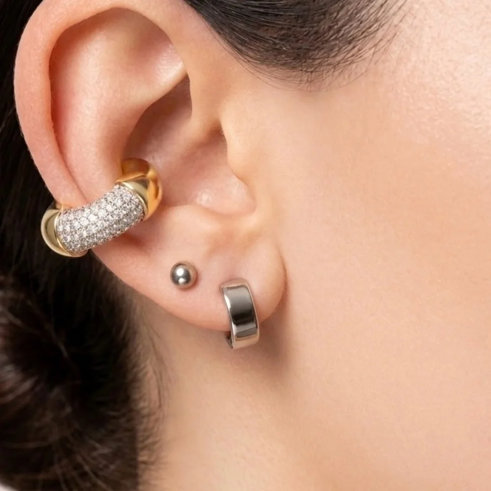 Statement 18K Gold Plated Zircon Pavé Chunky Ear Cuff - Non Piercing